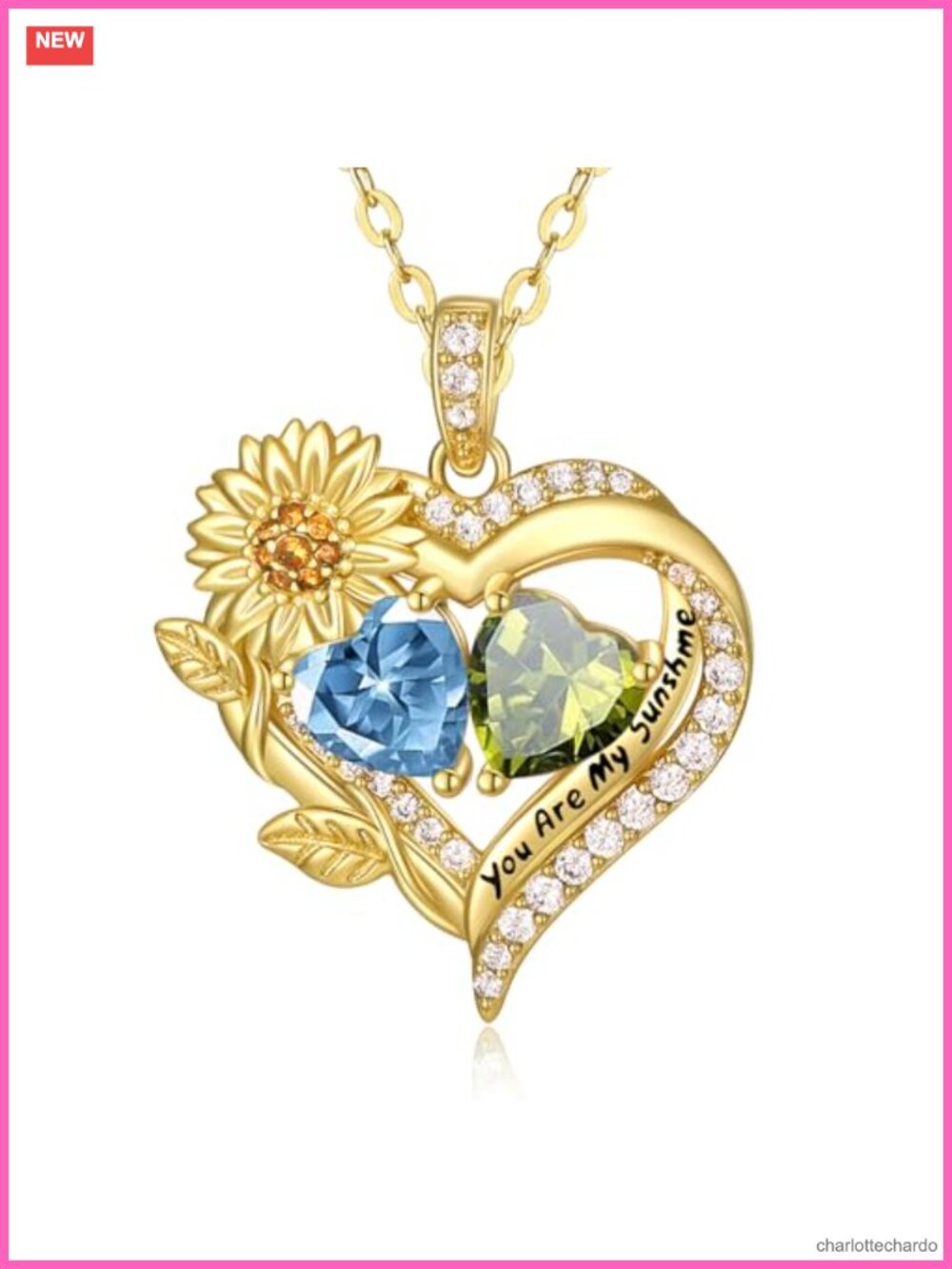 14K Gold Plated Sunflower Birthstone Pendant Necklace 18+2in